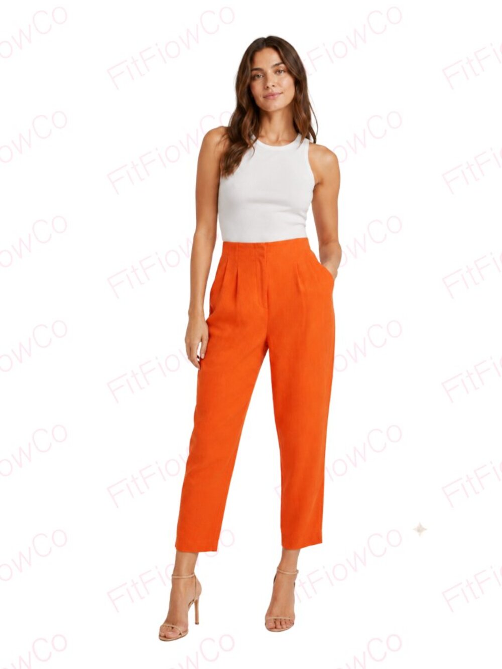 ASOS DESIGN Orange Linen Blend High Rise Tapered Ankle Pants US 4